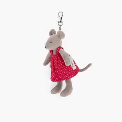 Porta-chaves em forma de rato com vestido vermelho de bolinhas