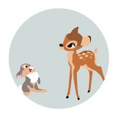 Desenho de veado castanho e coelho cinzento num fundo cinzento claro