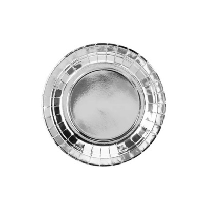 Prato descartável prateado com borda quadriculada