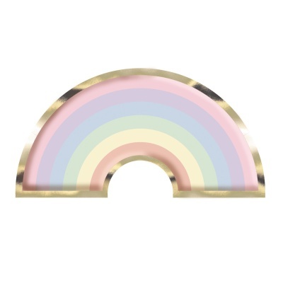 Prato em forma de arco-íris com cores pastel e borda dourada