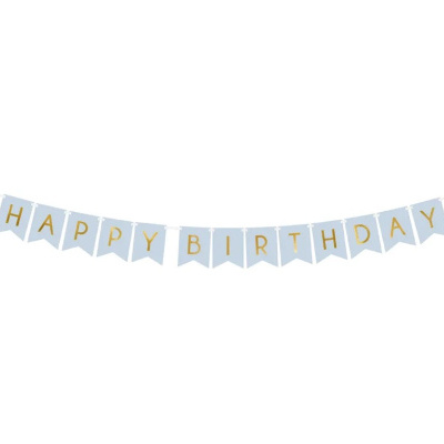 Guirlanda de papel branco com letras douradas HAPPY BIRTHDAY