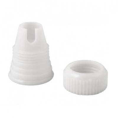 Tampa e peça plástica branca com ranhuras e abertura