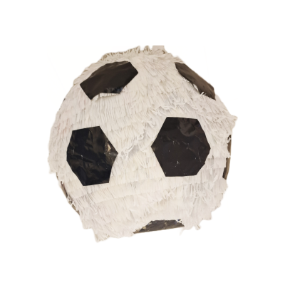 Piñata branca e preta em forma de bola de futebol