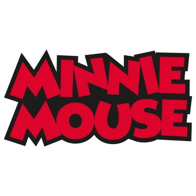 Logo MINNIE MOUSE em letras vermelhas e sombra preta