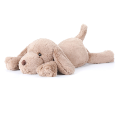 peluche cão deitado bege