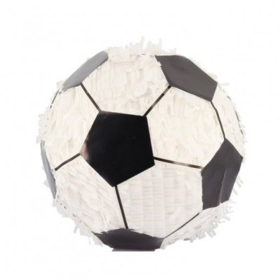 Bola de futebol decorativa de papel preto e branco sobre fundo branco