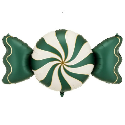 Balão formato de doce verde e branco com detalhes dourados