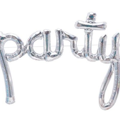 Balão metalizado prateado com palavra 'party'