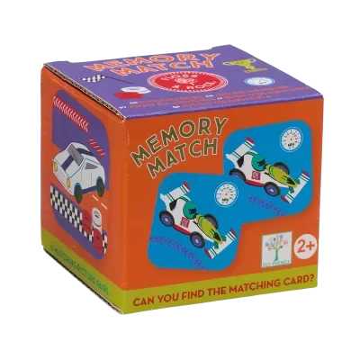 Caixa colorida de jogo MEMORY MATCH com carros de corrida