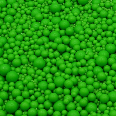 Bolas verdes de vários tamanhos com superfície lisa e brilhante