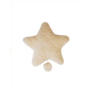 Almofada em forma de estrela de tecido peludo bege com bola pendurada