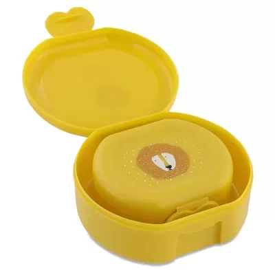 Estojo de plástico amarelo com capa dobrável amarela e desenho de leão