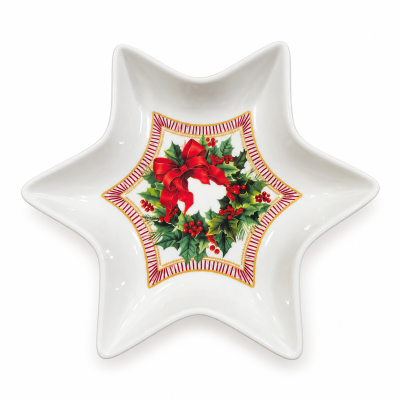 Prato de cerâmica estrela com decoração de Natal