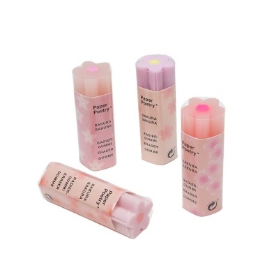 Quatro borrachas Paper Poetry em forma de flor com embalagens decorativas de flores Sakura