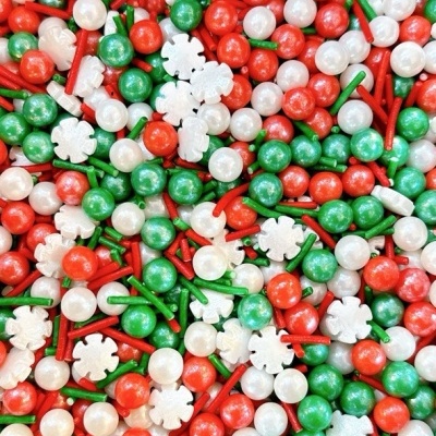 Granulados coloridos para bolos em vermelho, verde e branco com várias formas