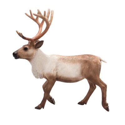 Estátua decorativa de rena em castanho e branco com galhadas
