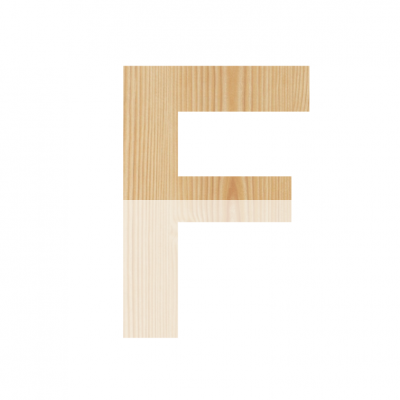 Letra F em madeira clara com textura e desvanecimento inferior