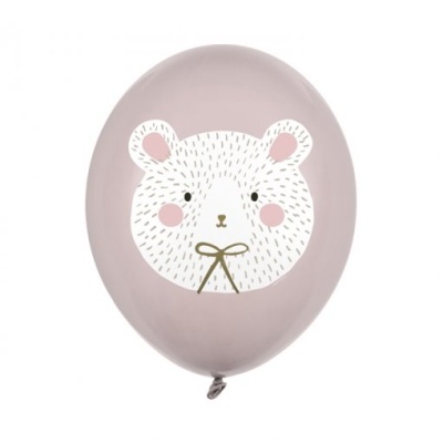 Balão cor-de-rosa com desenho de rosto de urso