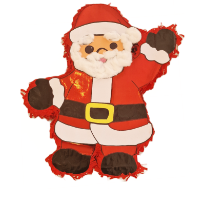 Pinata de Pai Natal em tecido vermelho, branco e preto com barba de algodão.