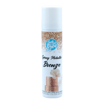 Frasco de spray metálico bronze Just add Love com tampa branca.