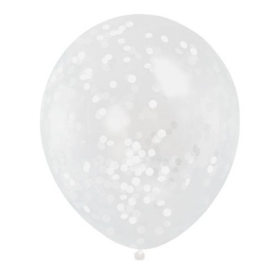 Balão branco transparente com pontos brilhantes prateados