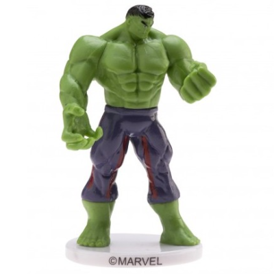 Figura de ação do Hulk verde com calças roxas em base branca