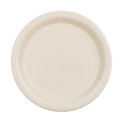 Prato descartável redondo de papel bege claro