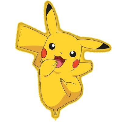 Balão de festa formato Pikachu amarelo com detalhes pretos e vermelhos