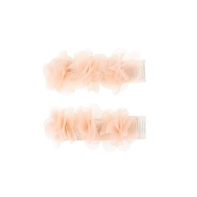 Conjunto de duas pulseiras cor de rosa claro com detalhes em flores