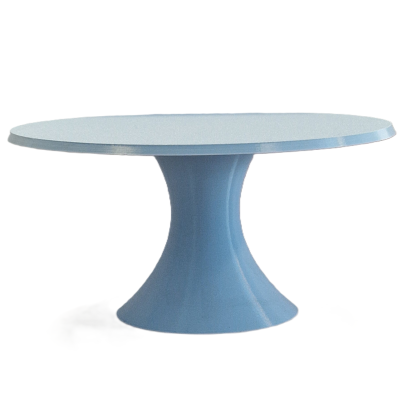 mesa redonda azul com base cónica em fundo branco