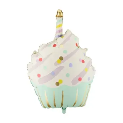 Balão em forma de cupcake com vela colorida