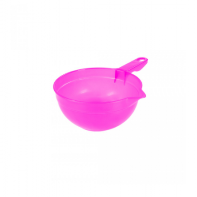 Tigela plástica cor-de-rosa com pega e bico vertedor