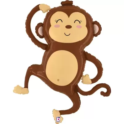 Balão de alumínio em forma de macaco castanho e bege com sorriso e bochechas rosadas