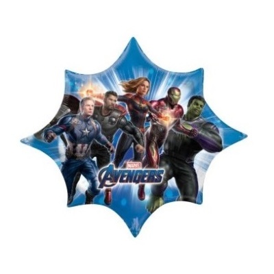Balão foil estrela com personagens dos Avengers e logo Marvel Avengers