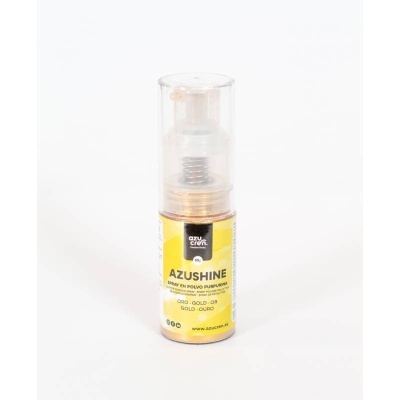 Spray em pó purpurina Azushine cor ouro com embalagem amarela e tampa transparente