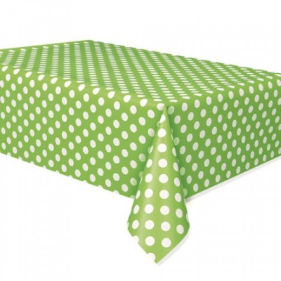Toalha de mesa verde com bolinhas brancas