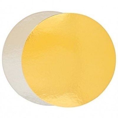 Discos redondos dourado e prateado com acabamento brilhante