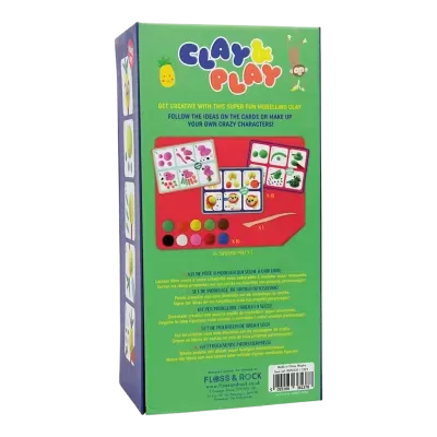 Caixa verde de kit de modelagem CLAY & PLAY com massa e cartões de personagens
