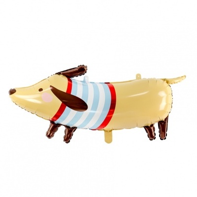 Balão metalizado em forma de cão às riscas azul