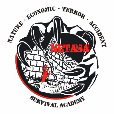 Logotipo circular com mão vermelha agarrando muro e texto NETASA em vermelho