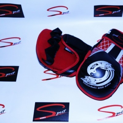 luvas de treino artes marciais preto, vermelho e branco com logótipo