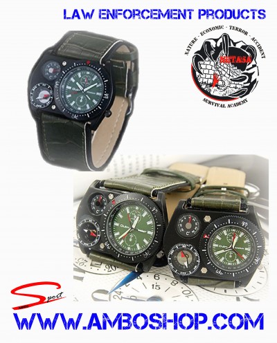 Relógio multifunções com bússola e termómetro de couro verde