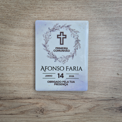 Azulejo de Primeira Comunhão com nome Afonso Faria e data 14 de junho de 2026