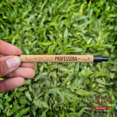 Caneta ecológica com mensagem de agradecimento para professora