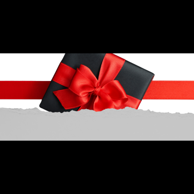 Presente preto com fita e laço vermelhos