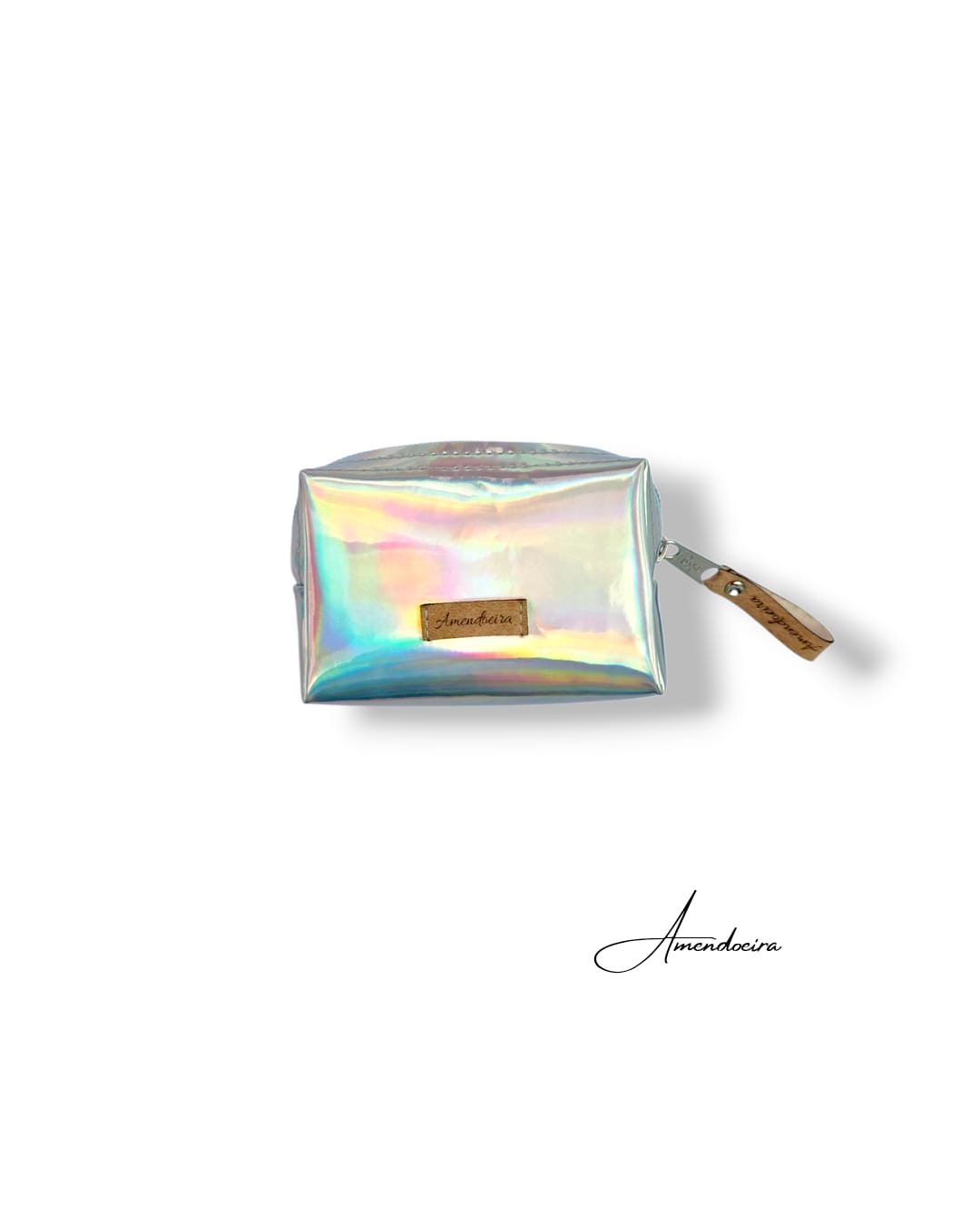 Bolsa Atenas porta moedas e cartões - Holográfico nacre Necessaire holográfica retangular com etiqueta dourada e fecho de correr