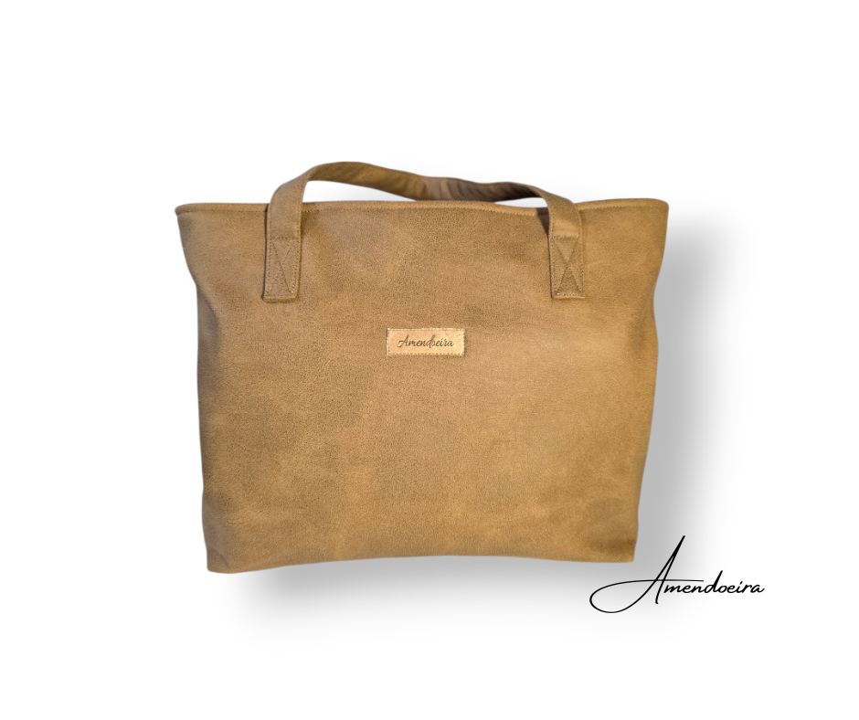 Mala Florence - Couro camel Mala castanha com alças e etiqueta Amendoeira