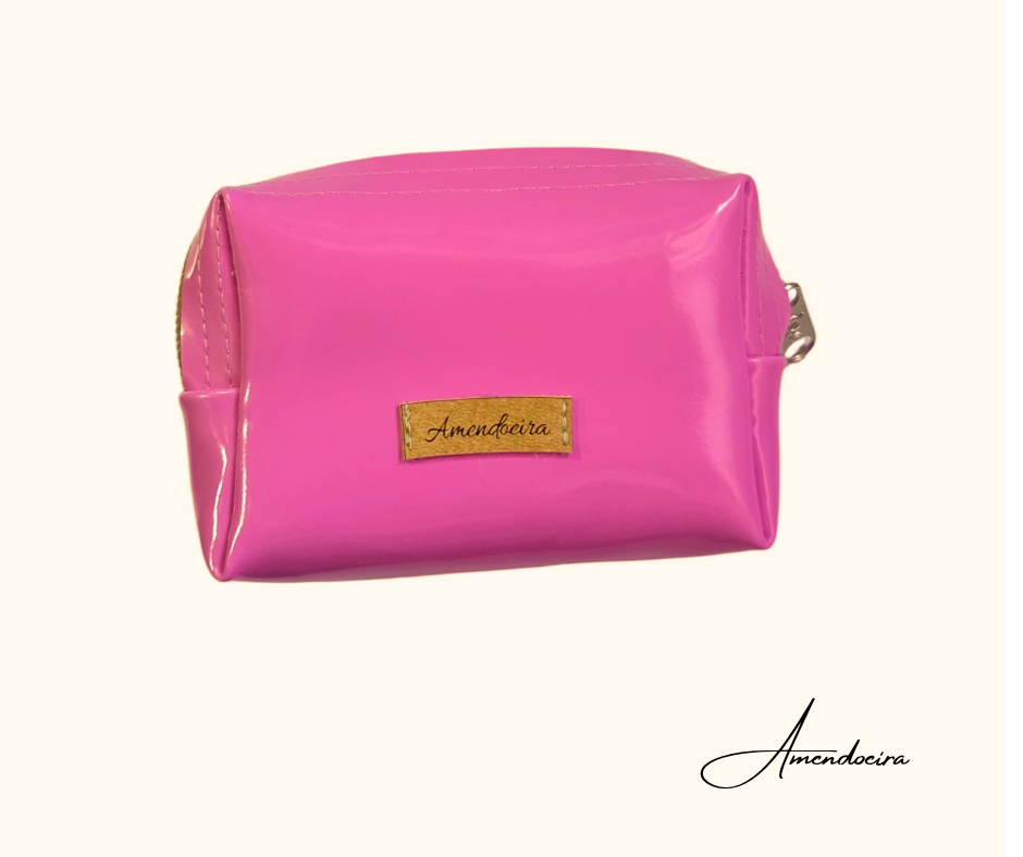 Bolsa Atenas - Rosa barbie Bolsa rosa brilhante com etiqueta Amendoeira