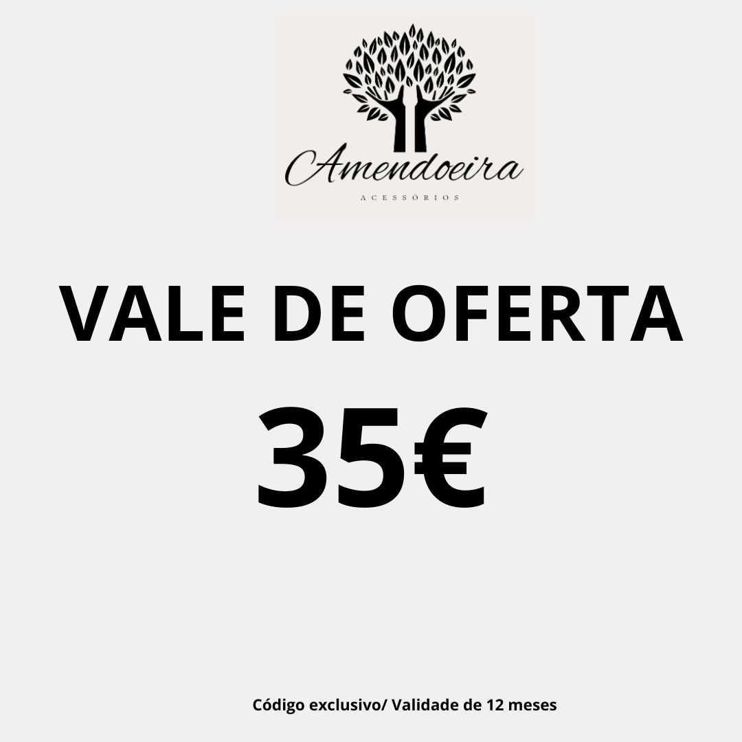 Cartão Presente 35€ Vale de oferta de 35€ da Amendoeira Acessórios com validade de 12 meses