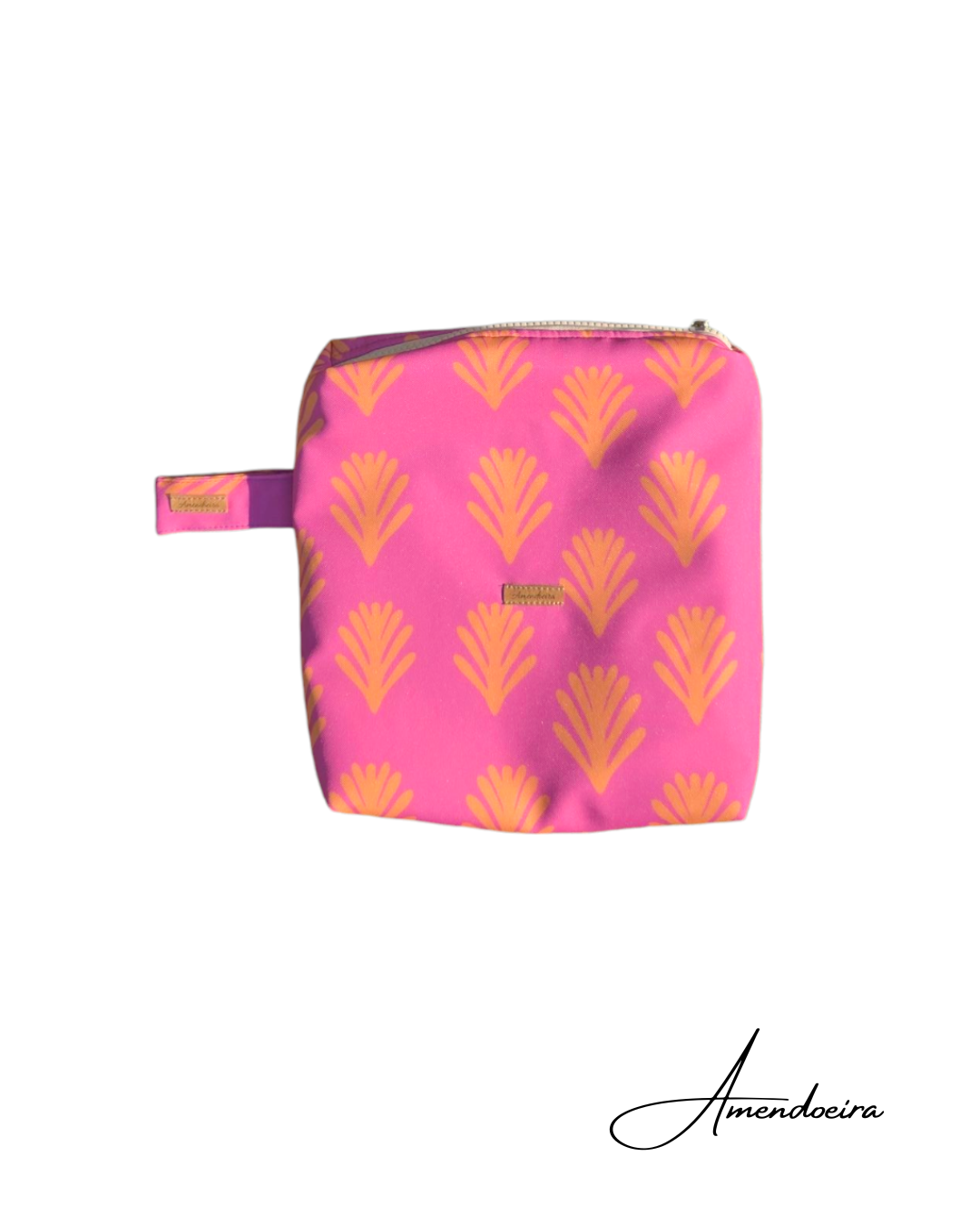 Bolsa Malibu praia/piscina- Algas in rose Bolsa rosa com padrão amarelo alaranjado e fecho zip